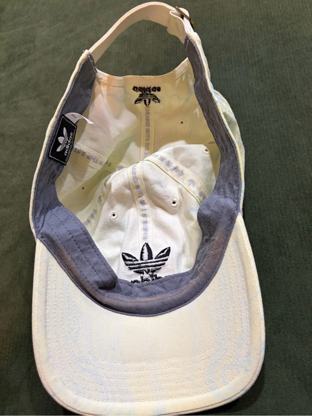 adidas Originals Trefoil Marble Print Adjustable Dad Hat Cap White Blue